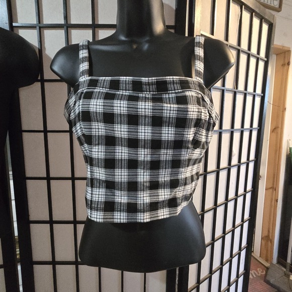 Hollister Tops - Hollister Black and White Plaid Crop Top Size M Square Neck Preppy Grunge y2k